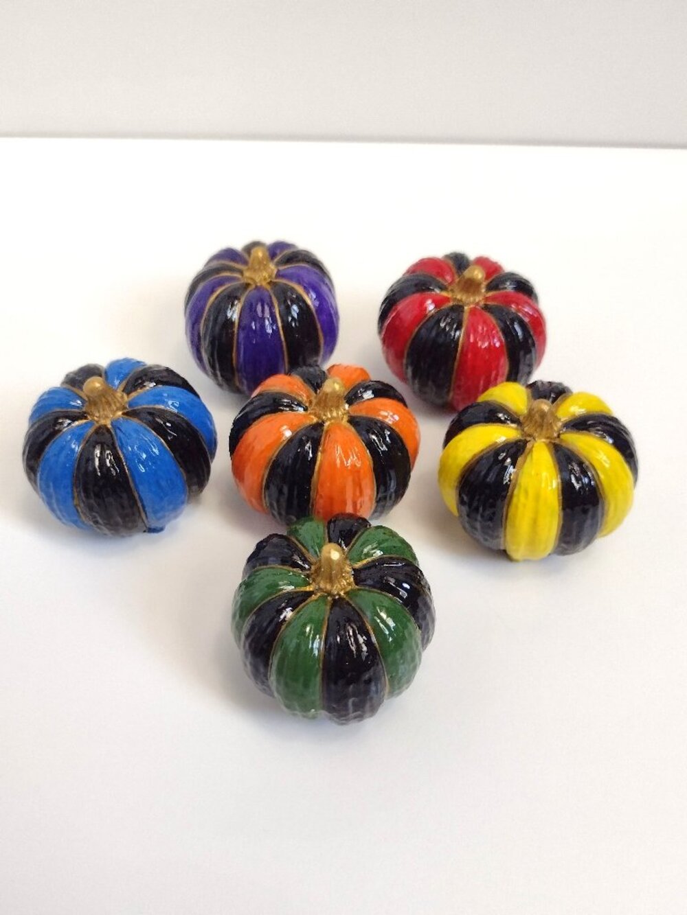 6 Hand-crafted Colorful Pumpkins w Metallic Gold Accents Autumn Fall Home Decor